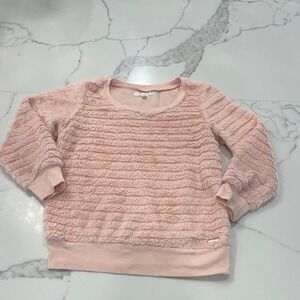 Tahari Girl‎ Size 7 Pink Fuzzy Textured Long Sleeve Crewneck Pullover Sweater